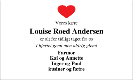 Dødsannoncen for Louise Roed Andersen - Ikast