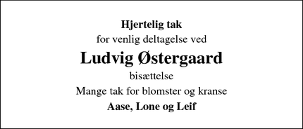 Taksigelsen for Ludvig Østergaard - Bramming