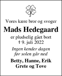 Dødsannoncen for Mads Hedegaard - Fousing