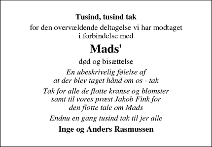 Taksigelsen for Mads' - Thorsø