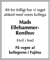 Dødsannoncen for Mads
Ellehammer-Ronthov - Gentofte
