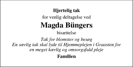 Taksigelsen for Magda Büngers - Gråsten