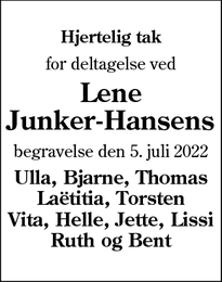 Taksigelsen for Lene
Junker-Hansens - Broager