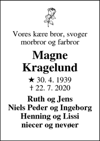Dødsannoncen for Magne
Kragelund - HOLSTEBRO
