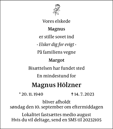 Dødsannoncen for Magnus Hölzner - København