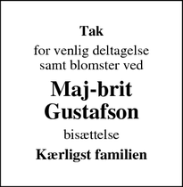 Taksigelsen for Maj-brit Gustafson - Amager