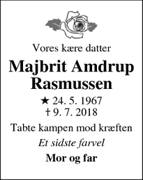 Dødsannoncen for Majbrit Amdrup Rasmussen  - Randers
