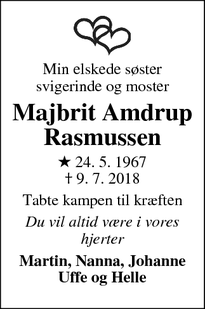 Dødsannoncen for Majbrit Amdrup Rasmussen  - Randers