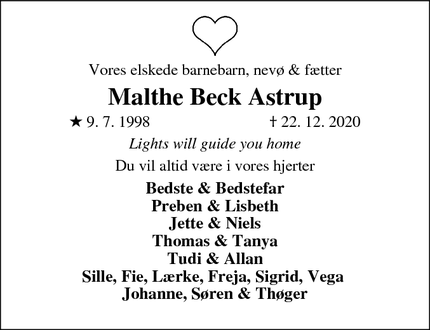 Dødsannoncen for Malthe Beck Astrup - Skjern