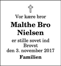 Dødsannoncen for Malthe Bro Nielsen - Brovst