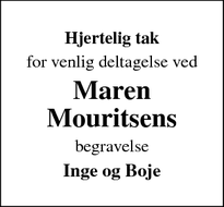 Taksigelsen for Maren
Mouritsens - Ringkøbing