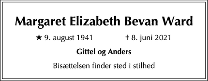 Dødsannoncen for Margaret Elizabeth Bevan Ward - Holte