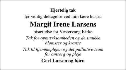 Taksigelsen for Margit Irene Larsens - Viborg