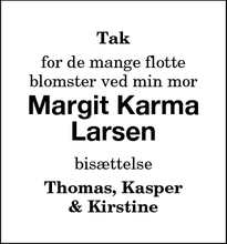 Taksigelsen for Margit Karma
Larsen - Nakskov