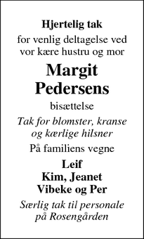 Taksigelsen for Margit Pedersen - Gislev