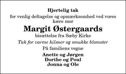 Taksigelsen for Margit Østergaards - Sæby