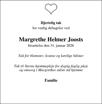Taksigelsen for Margrethe Helmer Joost - Rødvig