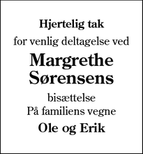 Taksigelsen for Margrethe
Sørensens - Haderslev