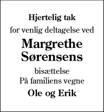 Taksigelsen for Margrethe
Sørensens - Haderslev