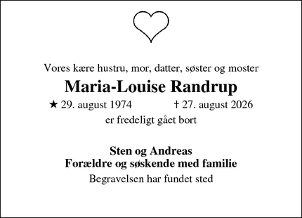 Dødsannoncen for Maria-Louise Randrup - Skovlunde 