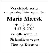 Dødsannoncen for Maria Mærsk - Esbjerg