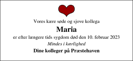 Dødsannoncen for Maria - Skanderborg