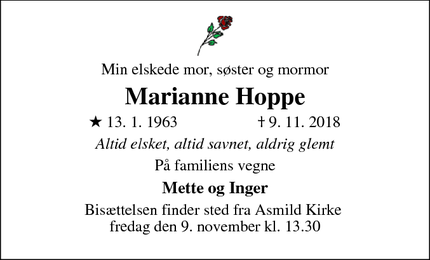 Dødsannoncen for Marianne Hoppe - Viborg