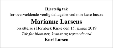 Taksigelsen for Marianne Larsens - Hornbæk