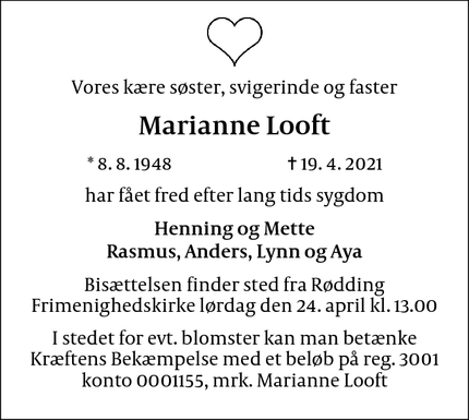 Dødsannoncen for Marianne Looft - 6630 Rødding