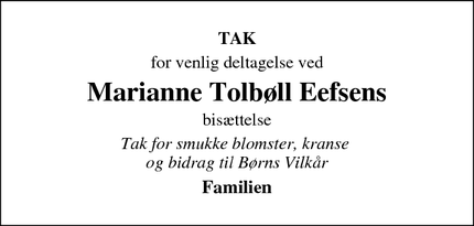 Taksigelsen for Marianne Tolbøll Eefsens - Værløse