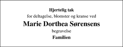 Dødsannoncen for Marie Dorthea Sørensens - Næsbjerg