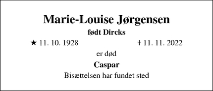 Dødsannoncen for Marie-Louise Jørgensen - København K