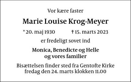 Dødsannoncen for Marie Louise Krog-Meyer - Charlottenlund