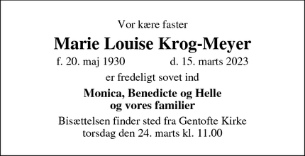 Dødsannoncen for Marie Louise Krog-Meyer - Charlottenlund