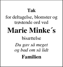 Taksigelsen for Marie Minke´s - Haderslev