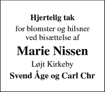 Taksigelsen for Marie Nissen - Rødding