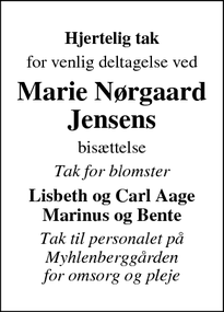 Taksigelsen for Marie Nørgaard
Jensen - Arden