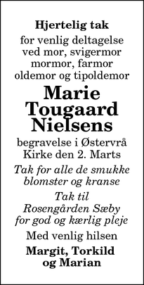 Taksigelsen for Marie Tougaard Nielsens - Sæby