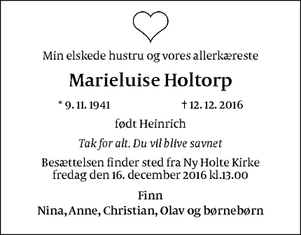 Dødsannoncen for Marieluise Holtorp - Nærum