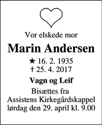 Dødsannoncen for Marin Andersen - Odense