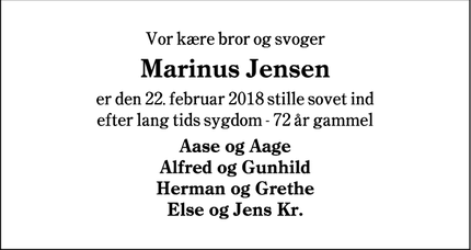 Dødsannoncen for Marinus Jensen - Varde