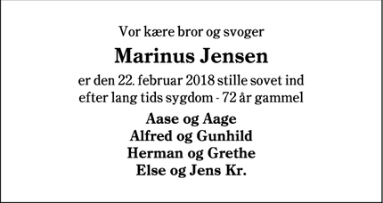 Dødsannoncen for Marinus Jensen - Varde