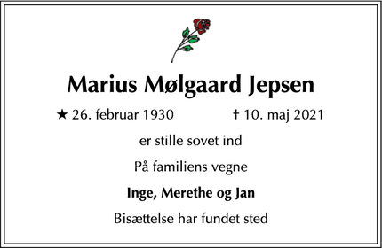 Dødsannoncen for Marius Mølgaard Jepsen - Holbæk