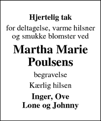 Taksigelsen for Martha Marie
Poulsens - Engesvang