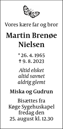 Dødsannoncen for Martin Brenøe Nielsen - Dyssegård
