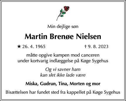 Dødsannoncen for Martin Brenøe Nielsen - København