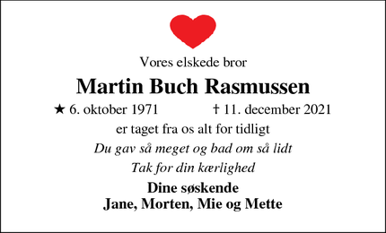 Dødsannoncen for Martin Buch Rasmussen - Odense 