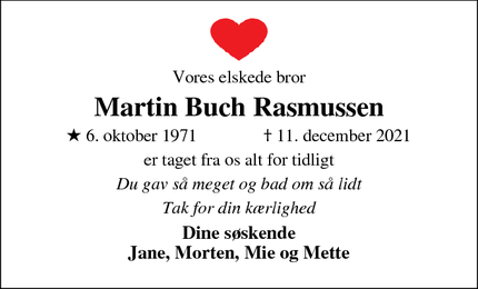 Dødsannoncen for Martin Buch Rasmussen - Odense 