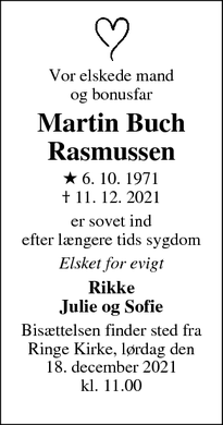 Dødsannoncen for Martin Buch
Rasmussen - Odense 