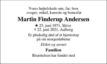 Dødsannoncen for Martin Finderup Andersen - Aalborg